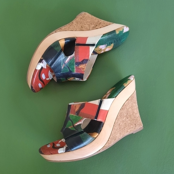 Vintage Image Wooden Cork Wedge Asian Inspired Sandals 6 - Picture 3 of 6